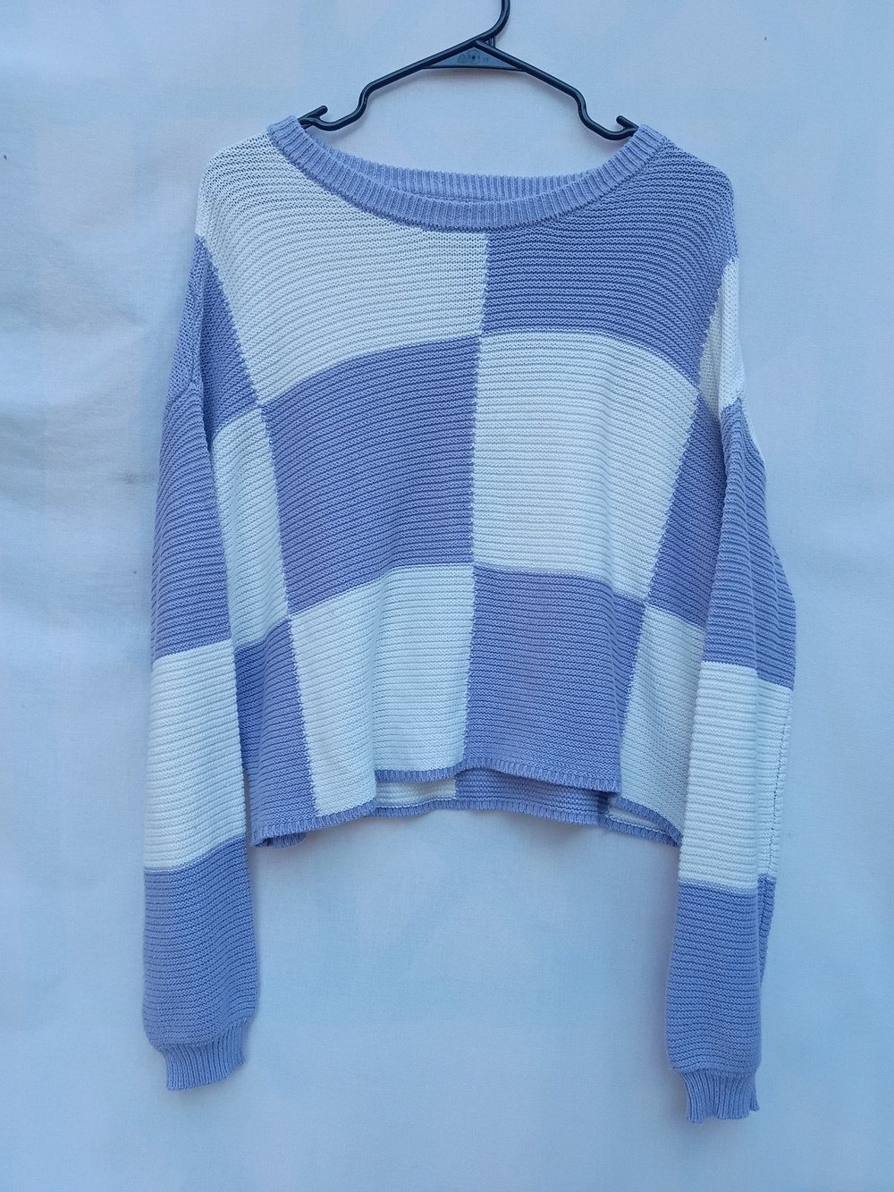Jessica Simpson Lavender & White Colorblock Cropped Checker Knit Sweater Y2K L